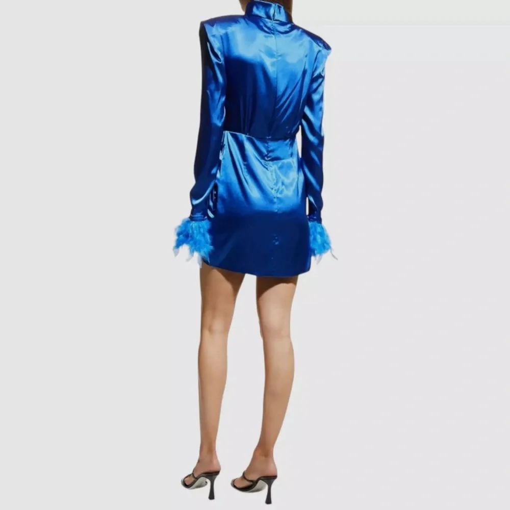 Bronx and Banco Royal Blue Mini Dress with Feather Cuffs - Picture 6 of 6